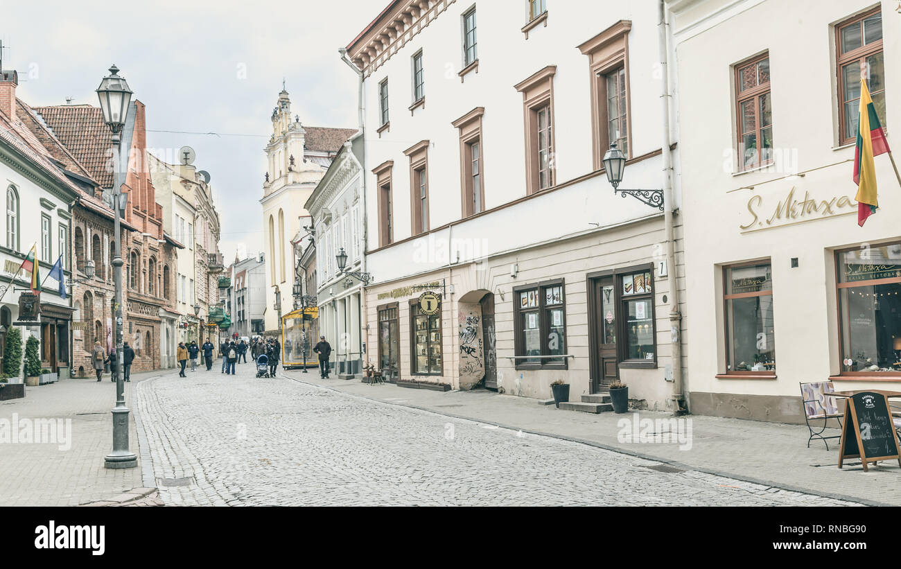 Vilnius, Lithuania - March, 11, 2017:  Street view main shopping street in Vilnius Lithuania Stock Photo