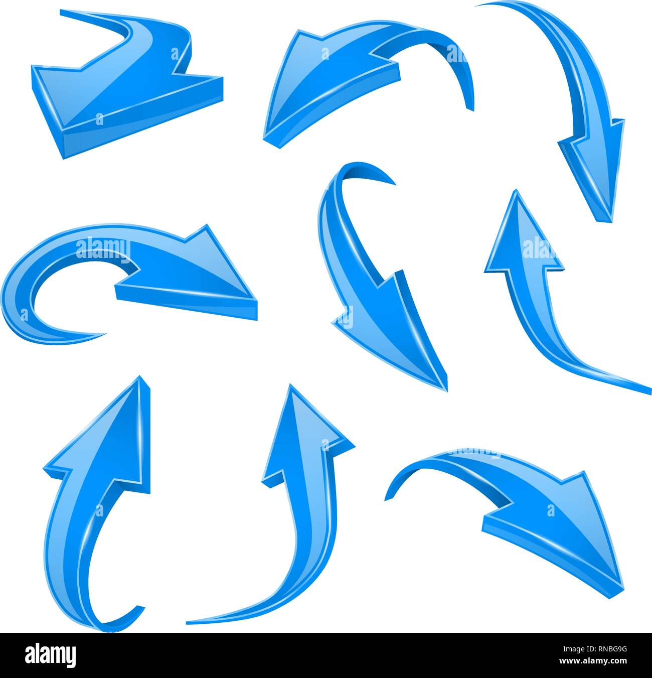 Blue 3d shiny arrows. Set of bent icons Stock Vector Image & Art - Alamy