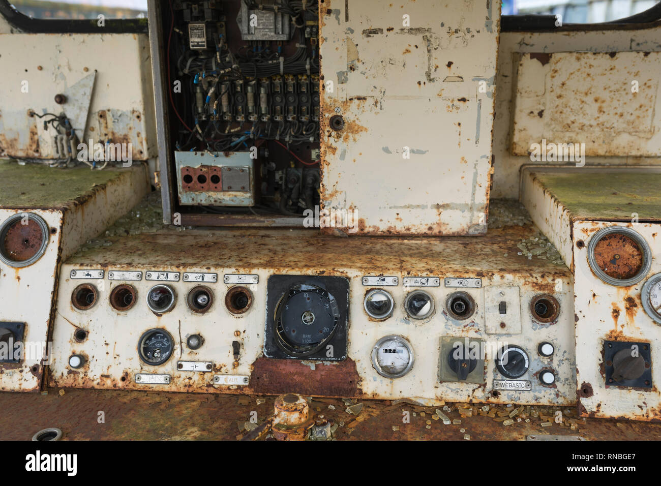 Old and decayed instruments panel of a derelict locomotive train in Belgium  Stock Photo - Alamy