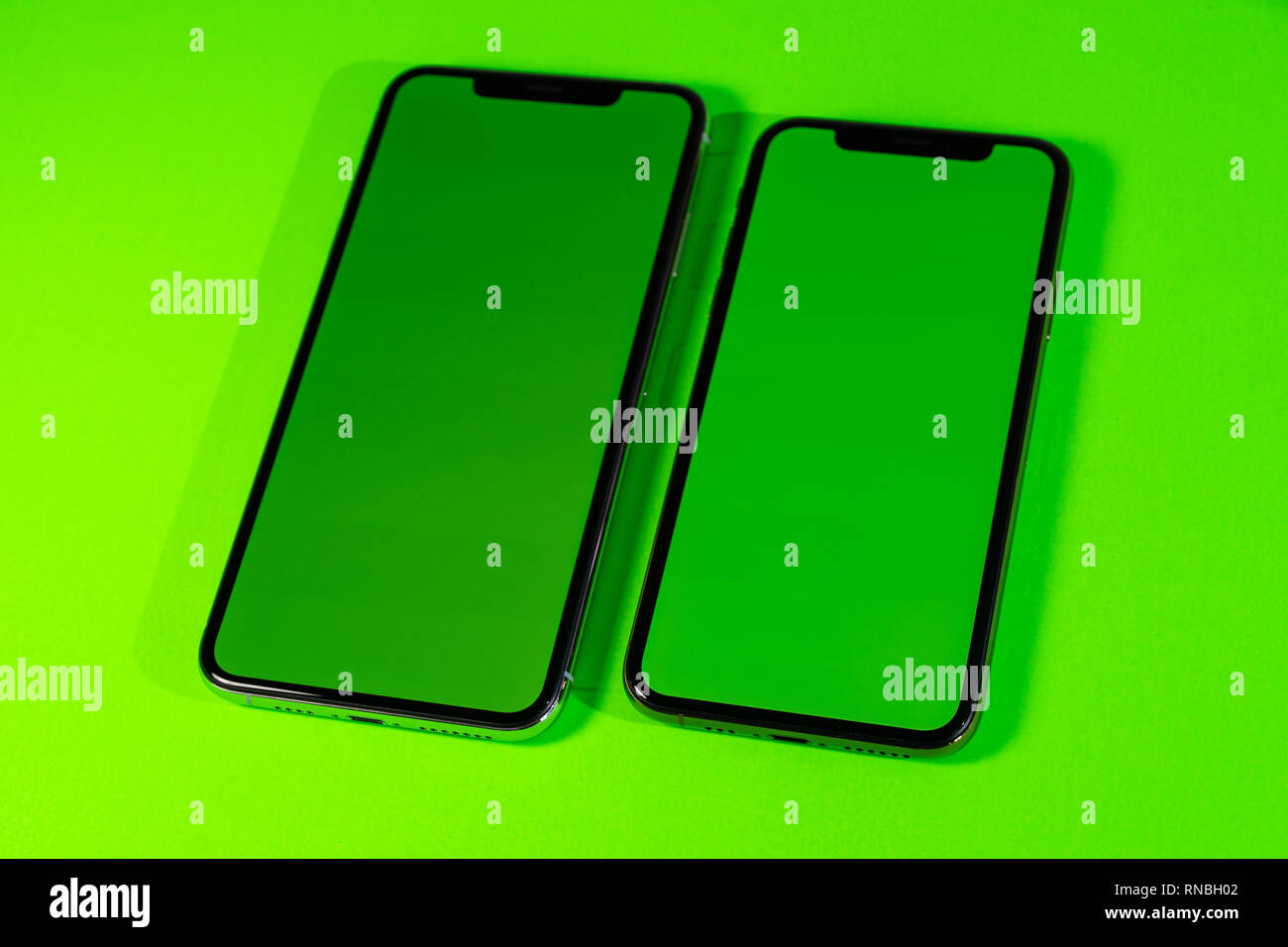 Blank green chroma key on modern smartphone mobileas hero object on ...