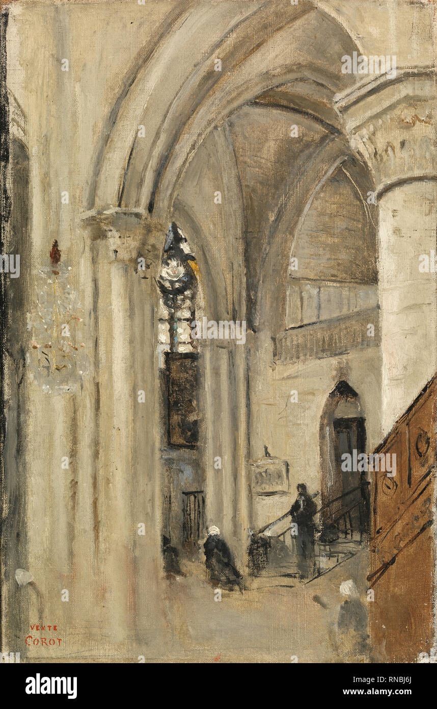 Jean-Baptiste-Camille Corot (Paris, 1796-1875). Interior of the Church at  Mantes (1865 - 1870). Oil on canvas. 35 x 22.5 cm. Museum: Museo Nacional  Thyssen-Bornemisza, Madrid Stock Photo - Alamy