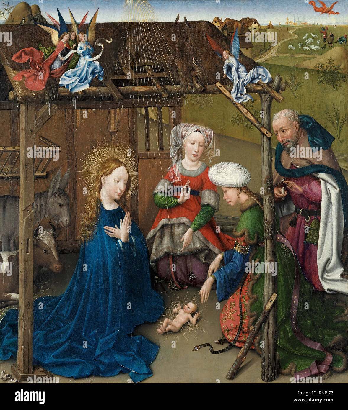 Jacques Daret (Tournai, ca. 1400/5- ca. 1468). The Nativity (ca. 1434-35). Oil on panel. 59.5 x 53 cm. Museum: Museo Nacional Thyssen-Bornemisza, Madrid. Stock Photo