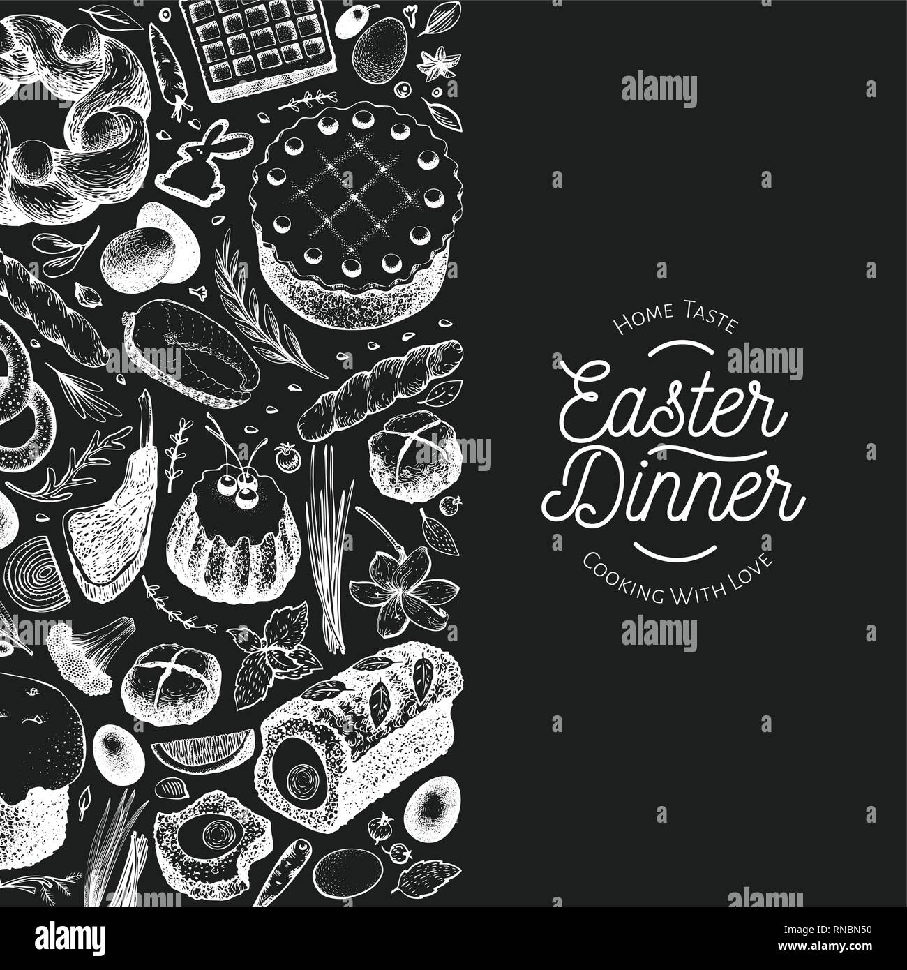 Easter Dinner Banner Template Vector Hand Drawn Illustrations On