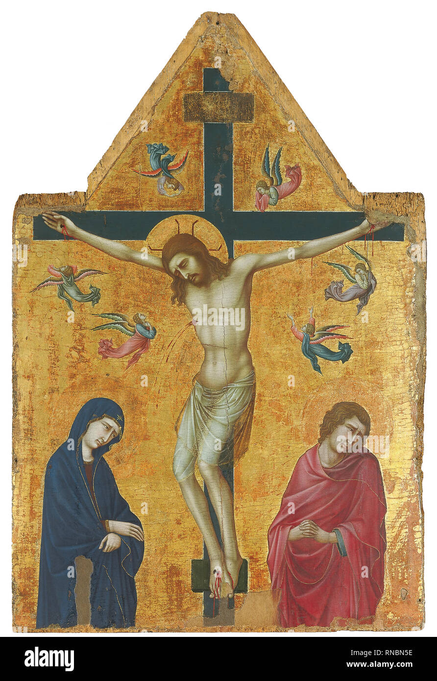 Ugolino di Nerio (Active in Siena, 1317-Siena (?), 1339 or 1349 (?)). The Crucifixion with the Virgin, Saint John and Angels (ca. 1330 - 1335). Tempera and gold on panel. 135 x 89 cm. Museum: Museo Nacional Thyssen-Bornemisza, Madrid. Stock Photo