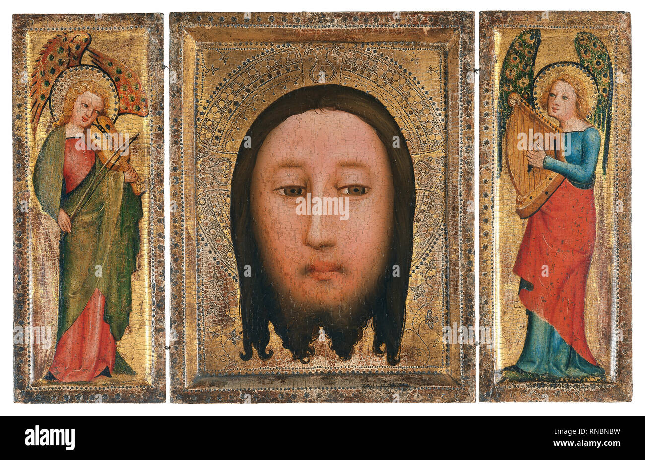 Master Bertram (Minden (?), ca. 1330/40-Hamburg, 1414/15). Triptych of The Holy Face (ca. 1390 - 1400). Oil on panel. Central panel: 30.8 x 24.2 cm; lateral wings: 30.8 x 12 cm each. Triptych closed: The Annuciation. Museum: Museo Nacional Thyssen-Bornemisza, Madrid. Stock Photo