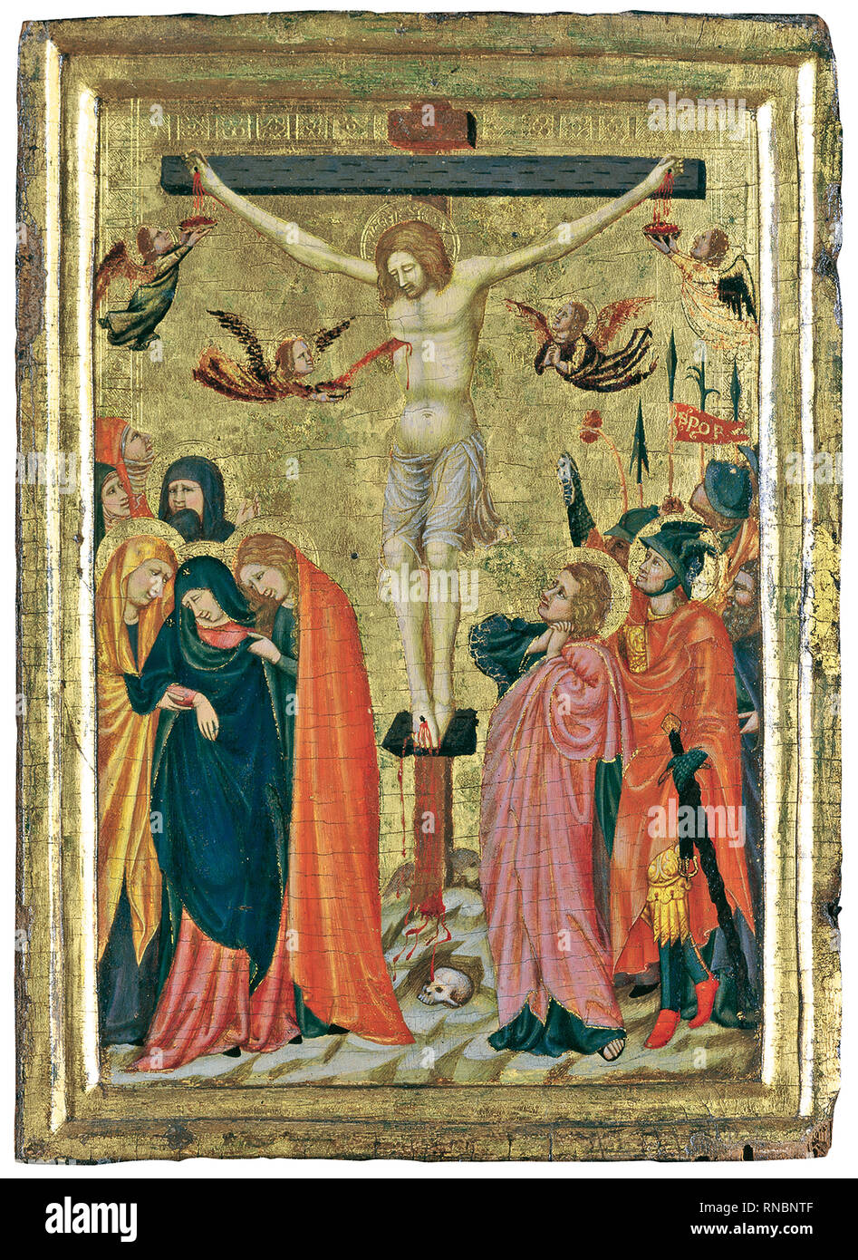 Master of the Pomposa Chapterhouse (Active in the first quarter of the 14th century). The Crucifixion (ca. 1320). Tempera and gold on panel. 29 x 20.5 cm. Museum: Museo Nacional Thyssen-Bornemisza, Madrid. Stock Photo