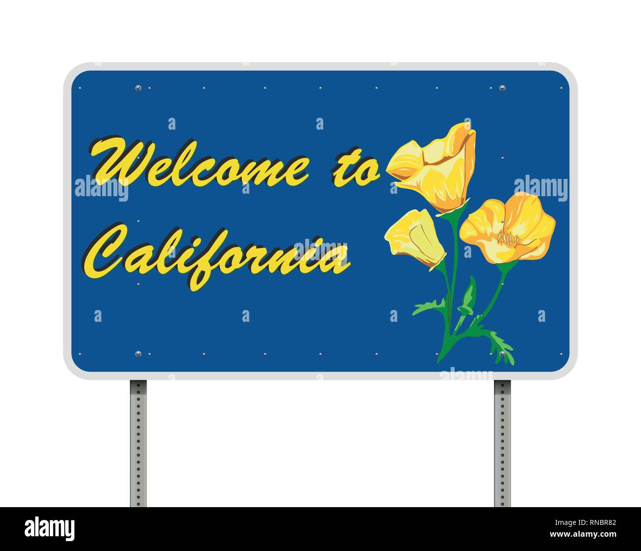 Vector illustration of the Welcome to California blue road sign Stock Vector