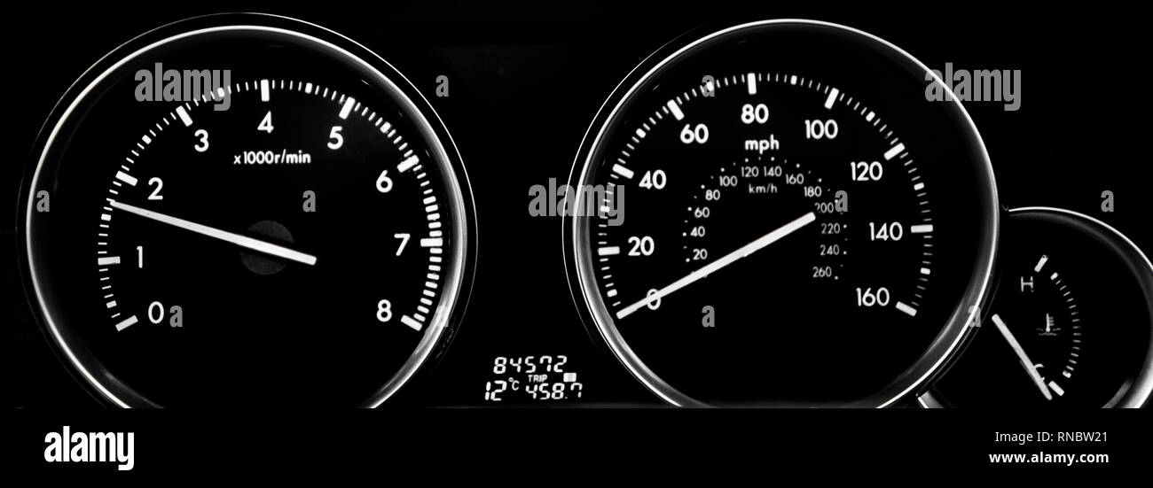 Car dashboard dials engine RPM and speedometer Stock Photo Alamy