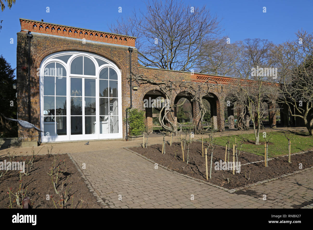 The Orangery in Holland Park, Kensington, London. A gallery and function space in one of the city's wealthiest areas. Stock Photo
