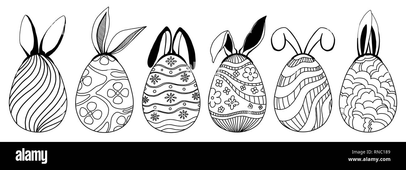 Set of cute Easter eggs with rabbit ears. Vector Stock Vector Image ...