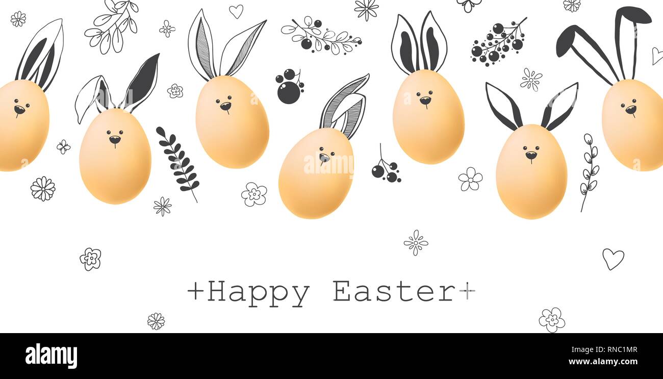 Realistic eggs with painted elements. Happy easter. Vector illustration Stock Vector