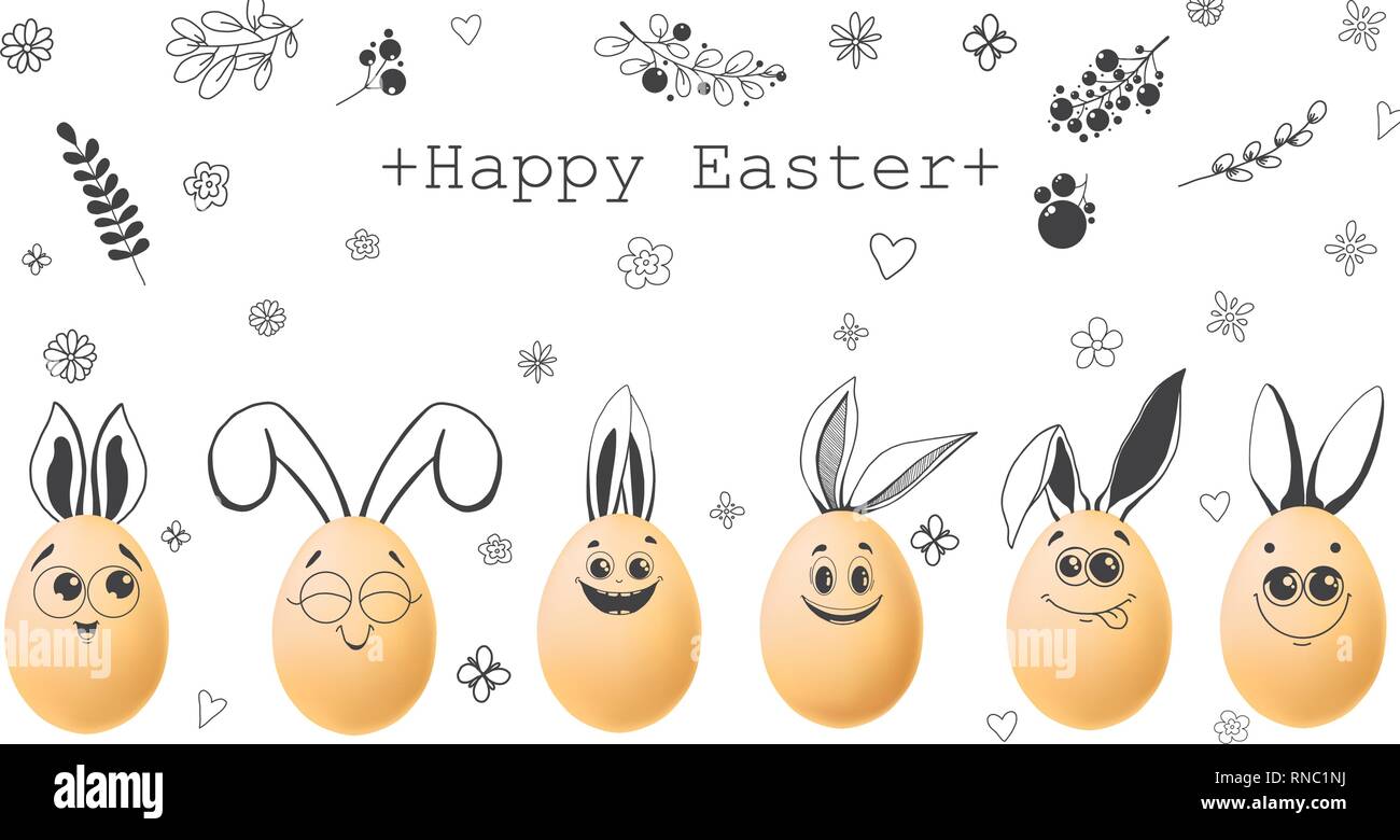 Realistic eggs with painted elements. Happy easter. Vector illustration Stock Vector