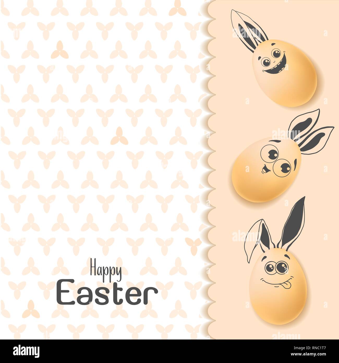 Color Easter card with realistic eggs and hand-drawn elements. Vector Stock Vector