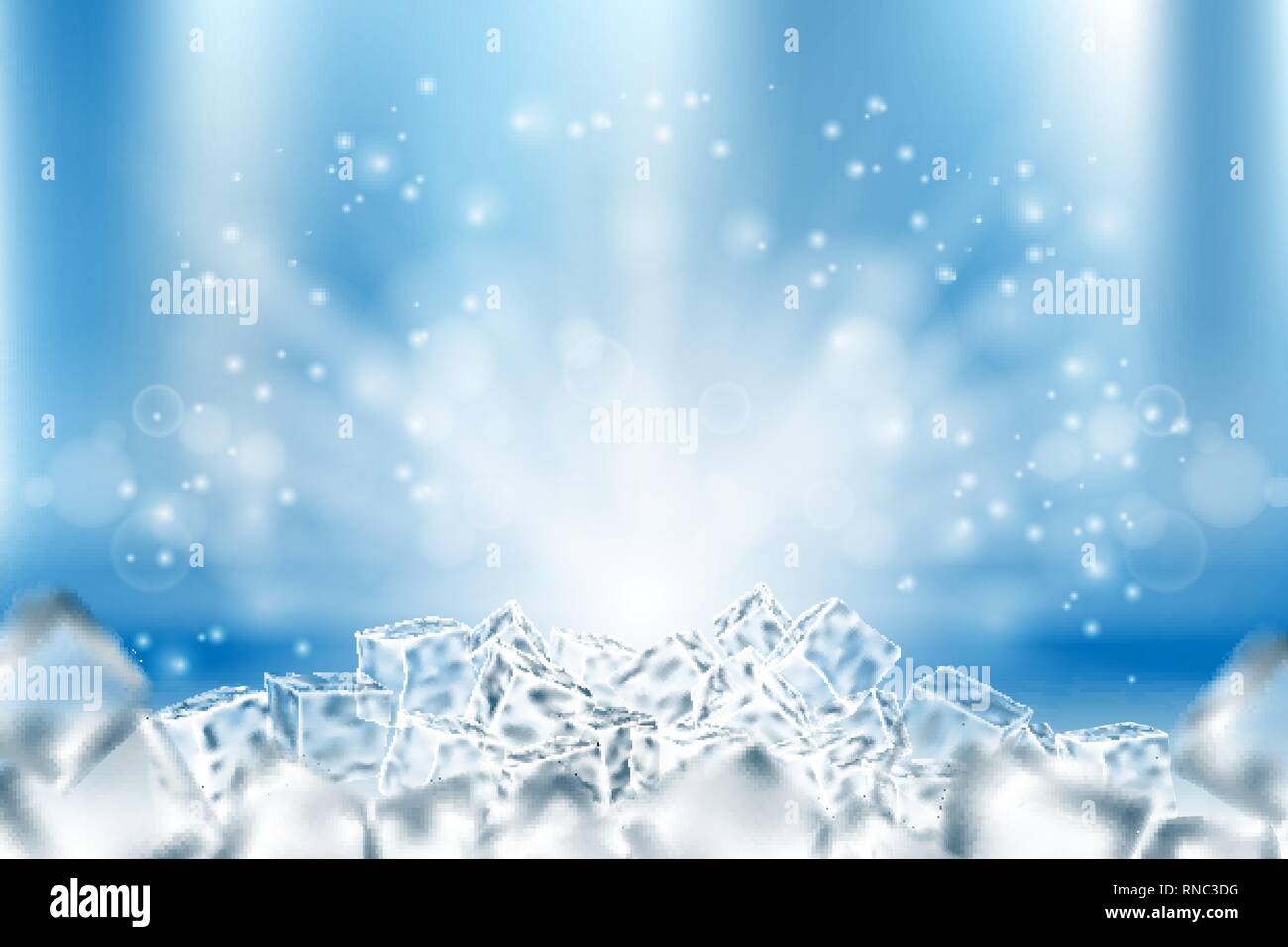 Abstract icy cubes background. Abstract ice and snow in light blue poster design, 3d illustration Stock Vector
