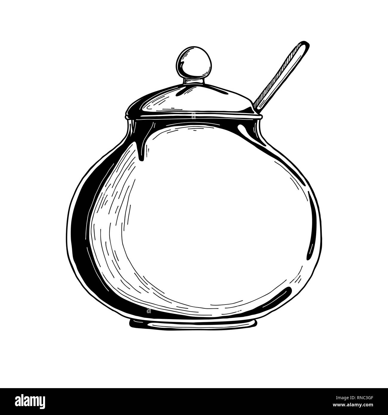 Realistic sketch of the sugar bowl. Vector illustration Stock Vector