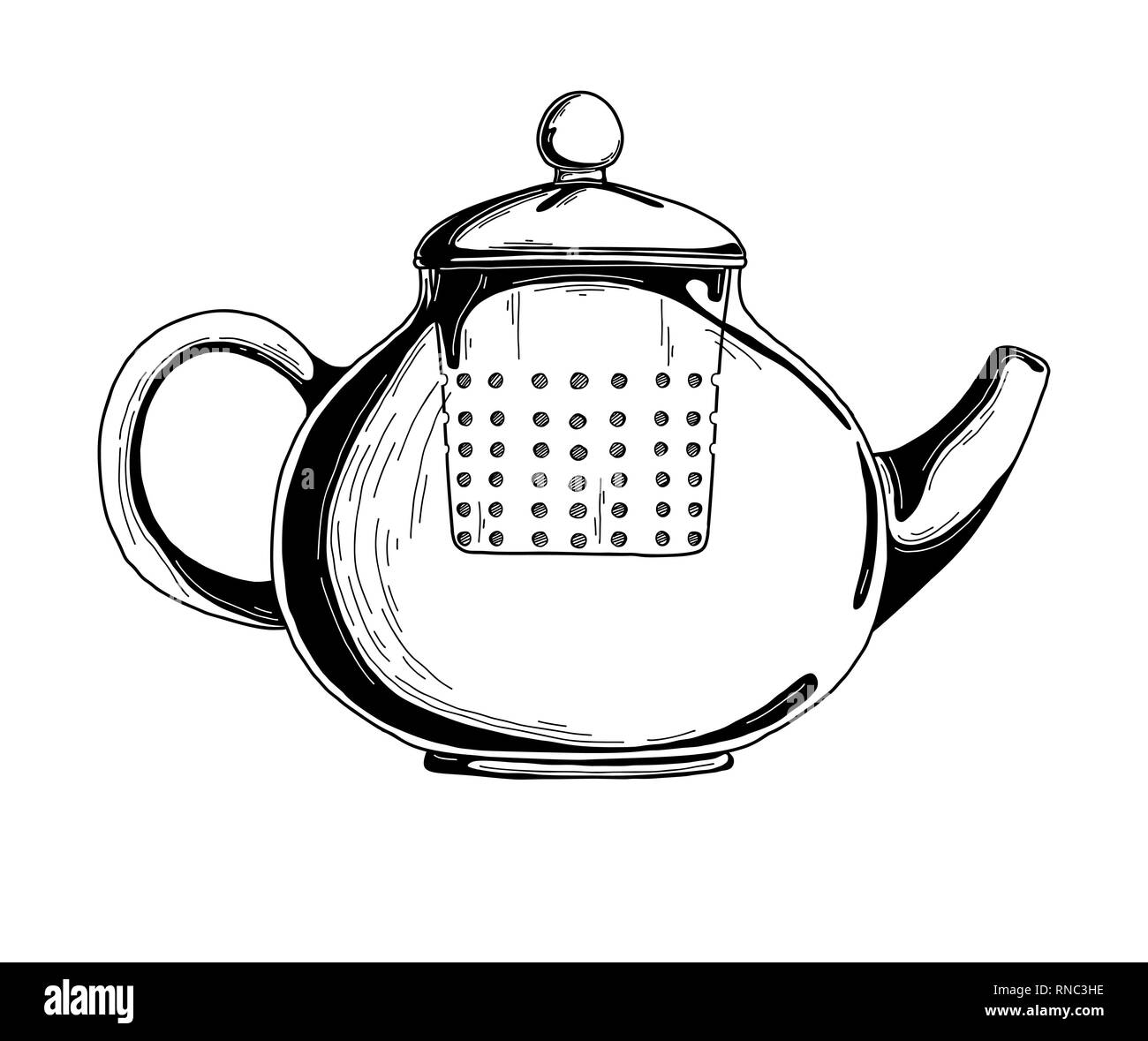 Realistic sketch of the teapot. Vector illustration Stock Vector Image