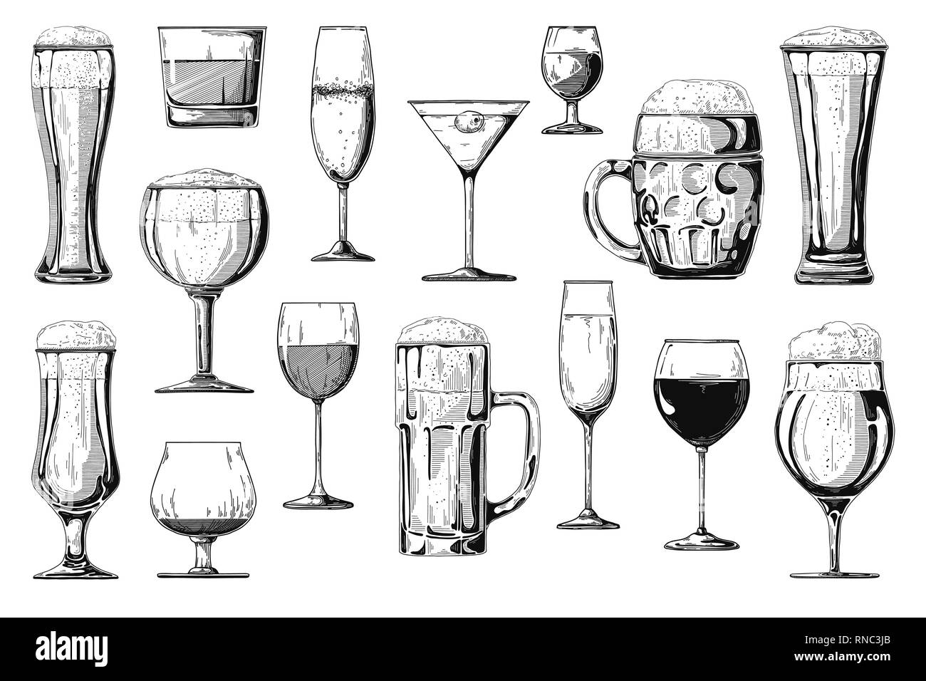 Big set of different alcoholic beverages. Vector Stock Vector