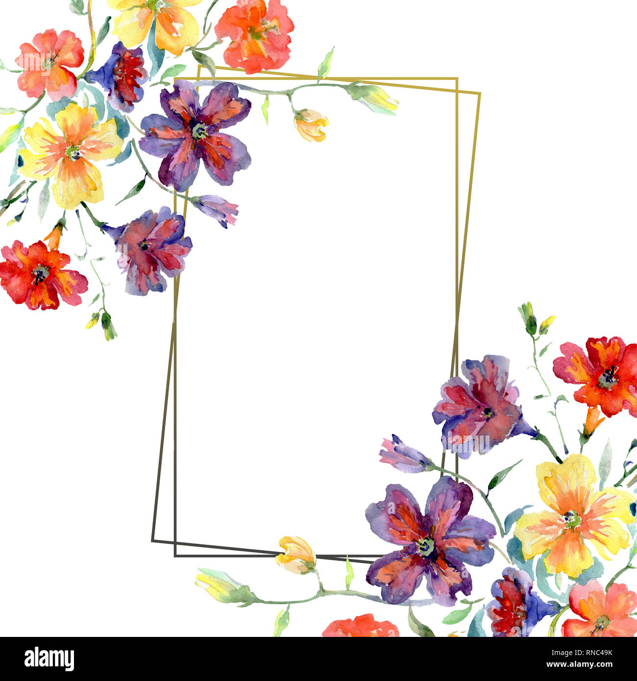 Bouquet red and yellow floral botanical flowers. Watercolor background