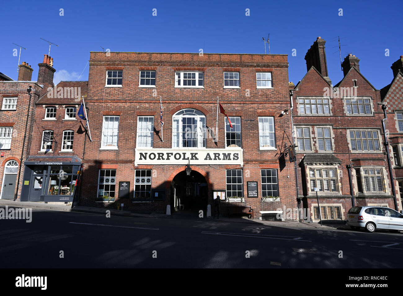 Arundel views in West Sussex UK - The Norfolk Arms hotel and restaurant Stock Photo