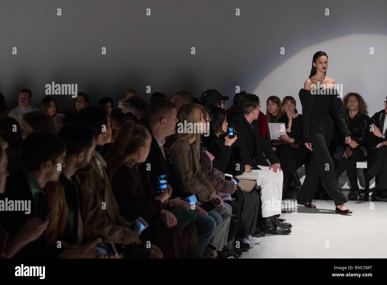 Models on the catwalk during the Chalayan Autumn/Winter 2019 London Fashion Week show at Sadler's Wells Theatre in central London. Stock Photo