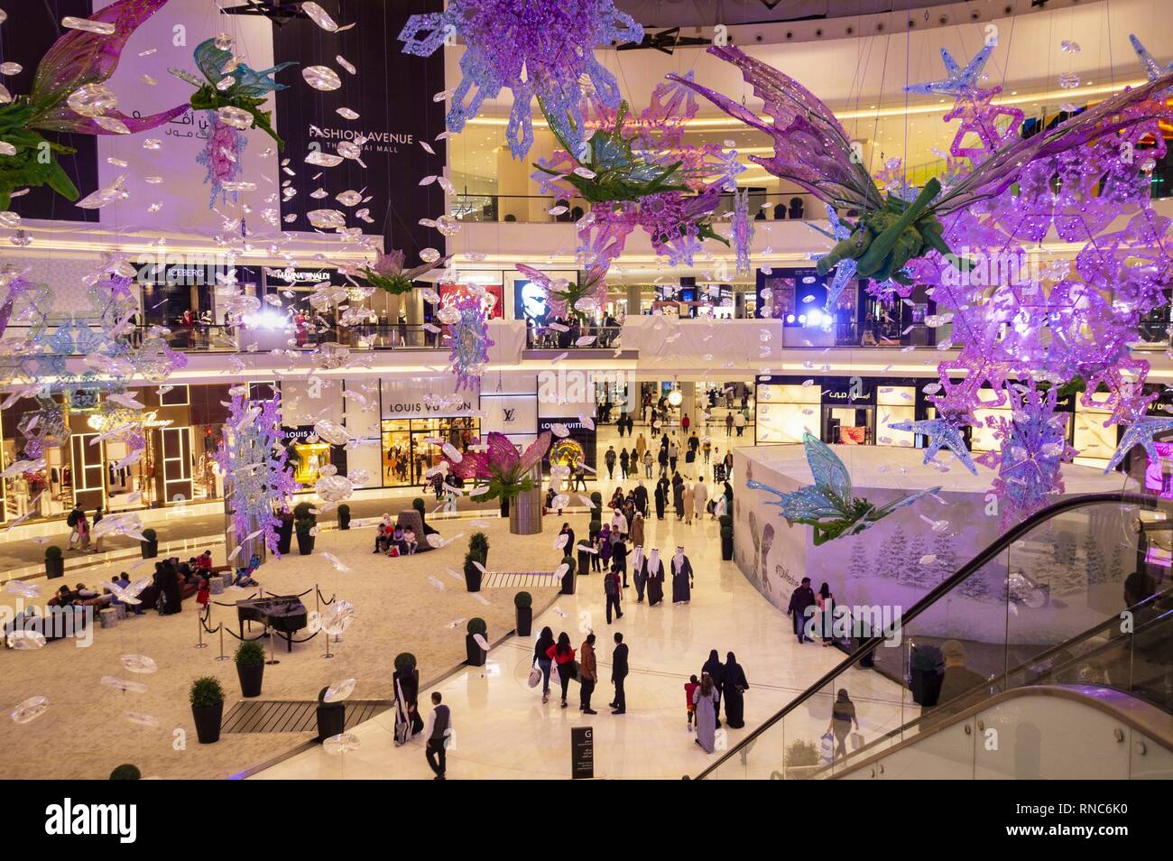 The individual floors of the Dubai Mall in the Downtown Dubai district are imaginatively decorated. With 350,000 square meters of retail space, the Dubai Mail is one of the largest shopping centers in the world. (11 January 2019) | usage worldwide Stock Photo