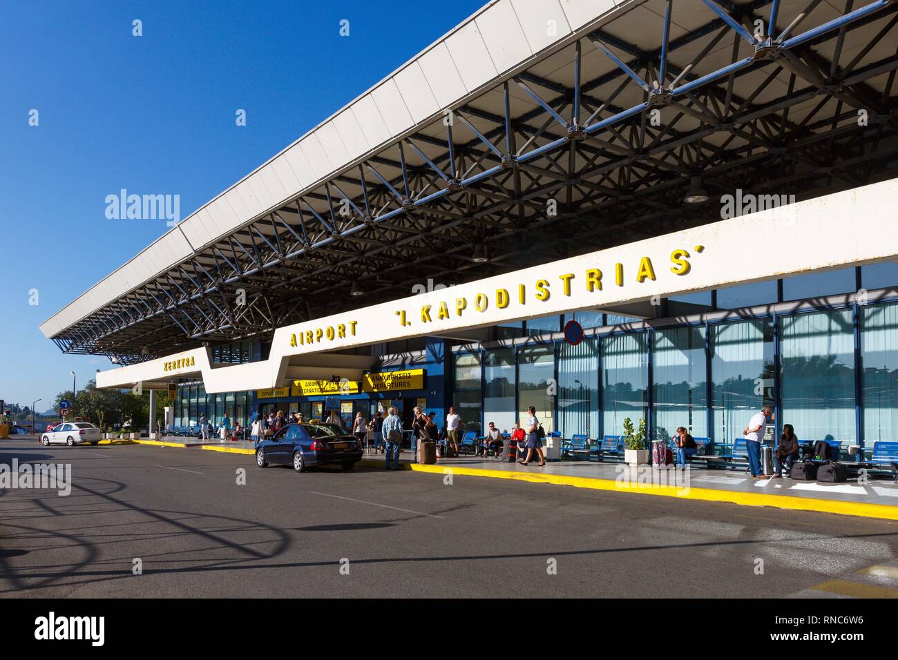 Corfu, Greece 15. September 2017 Terminal at Corfu airport (CFU) in Greece. usage worldwide