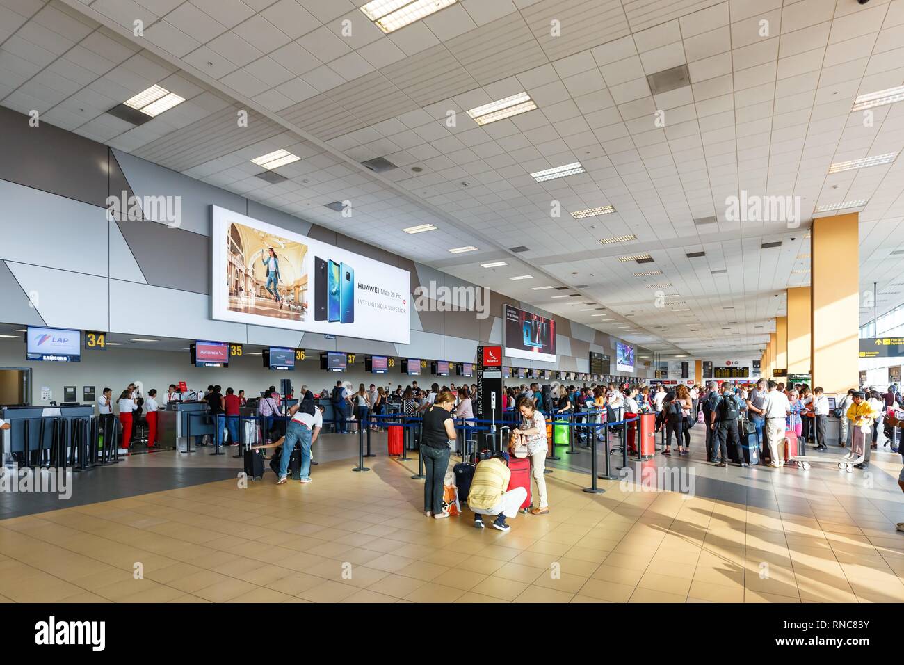 Lima, Peru – February 2, 2019: Terminal of Lima airport (LIM) in Peru. | usage worldwide Stock Photo