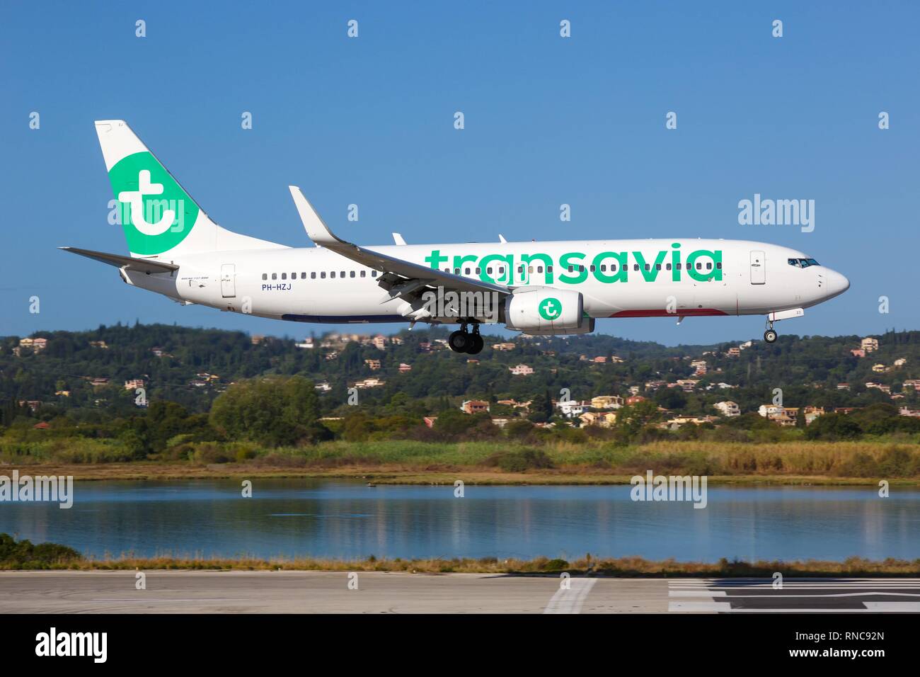 Corfu, Greece 13. September 2017 Transavia Airlines Boeing 737 at Corfu airport (CFU) in