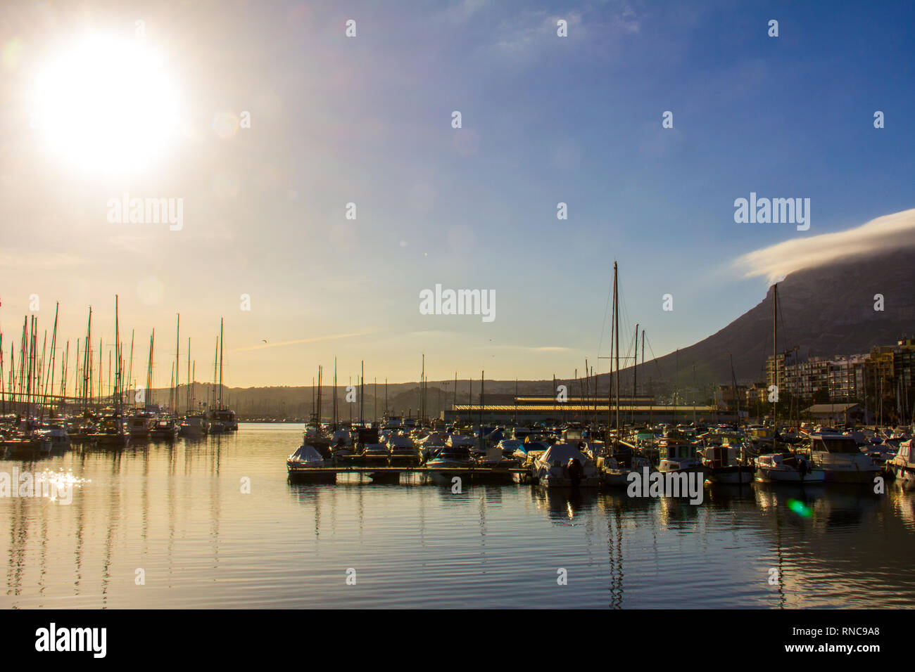 Panoramic view of Denia Marina Port Stock Photo