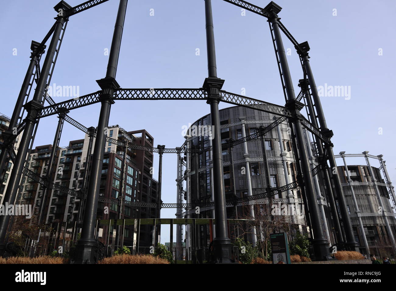 Gasholder Park flats built in Victorian gas holders King's Cross Stock