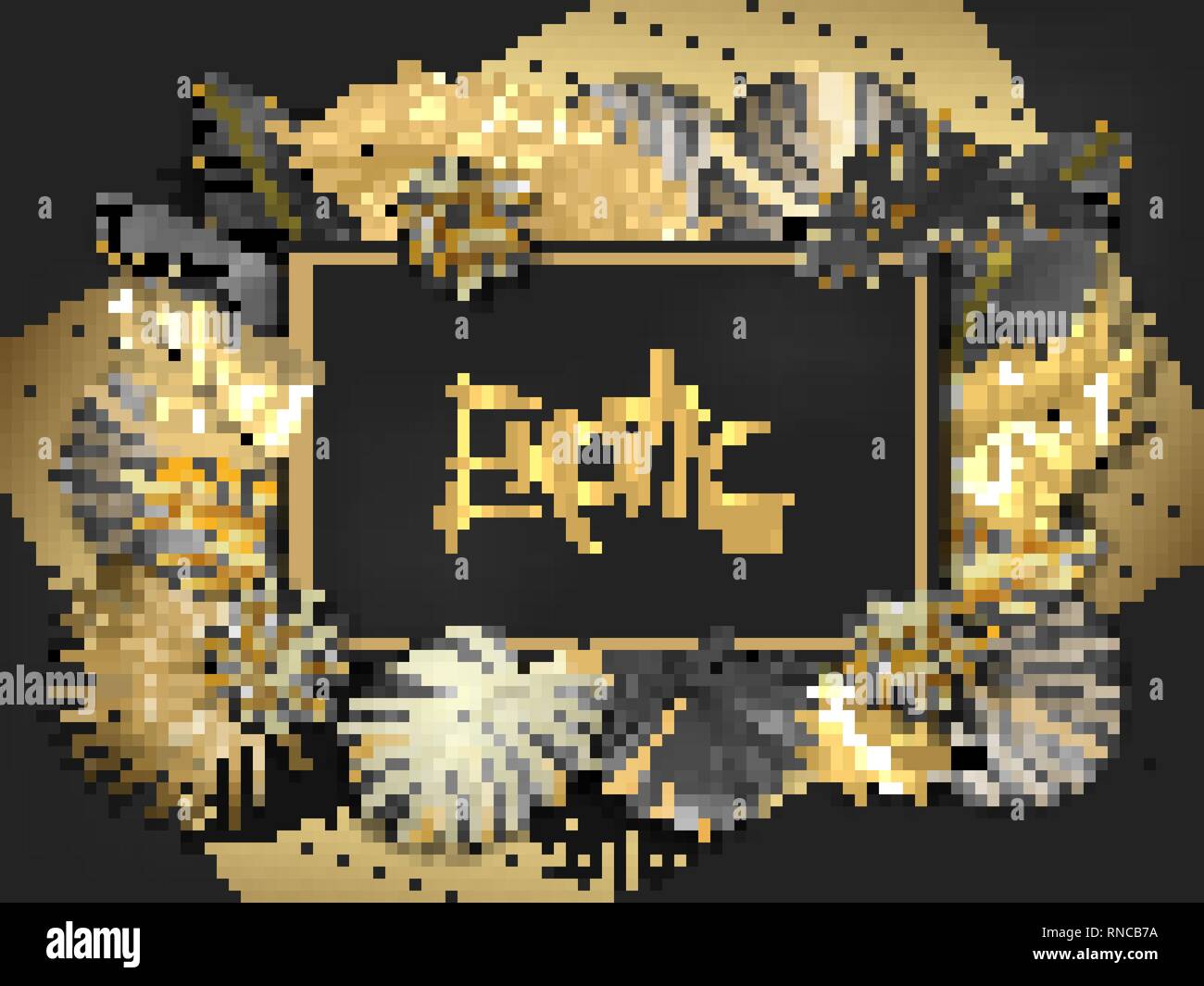 Gold Palm leaves pattern black background. Rectangular frame. Stock Vector