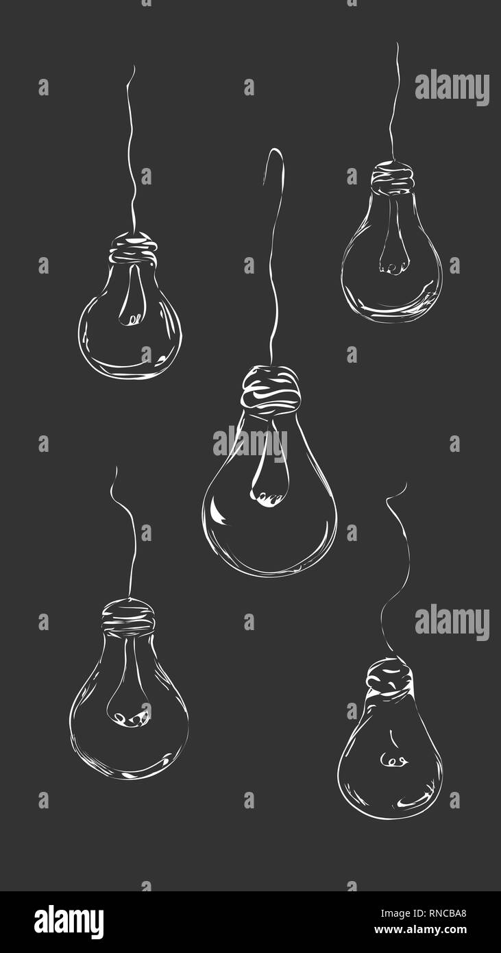 Drawn light bulbs in a minimalist style in the form of wires on a gray background for interior, design, advertising, ideas, icons, web pages. Stock Vector