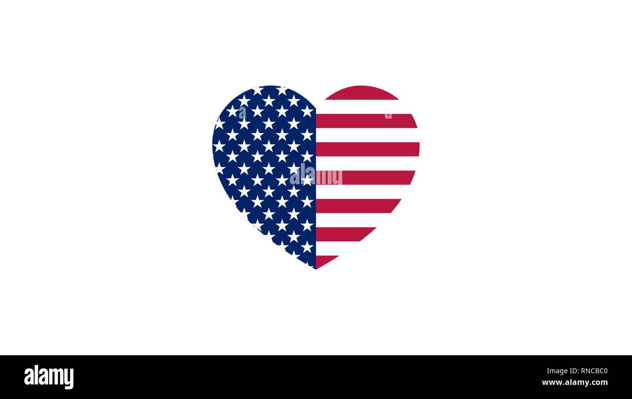 Stylish, flag of the USA in the form of a heart. Vector template. Stock Vector