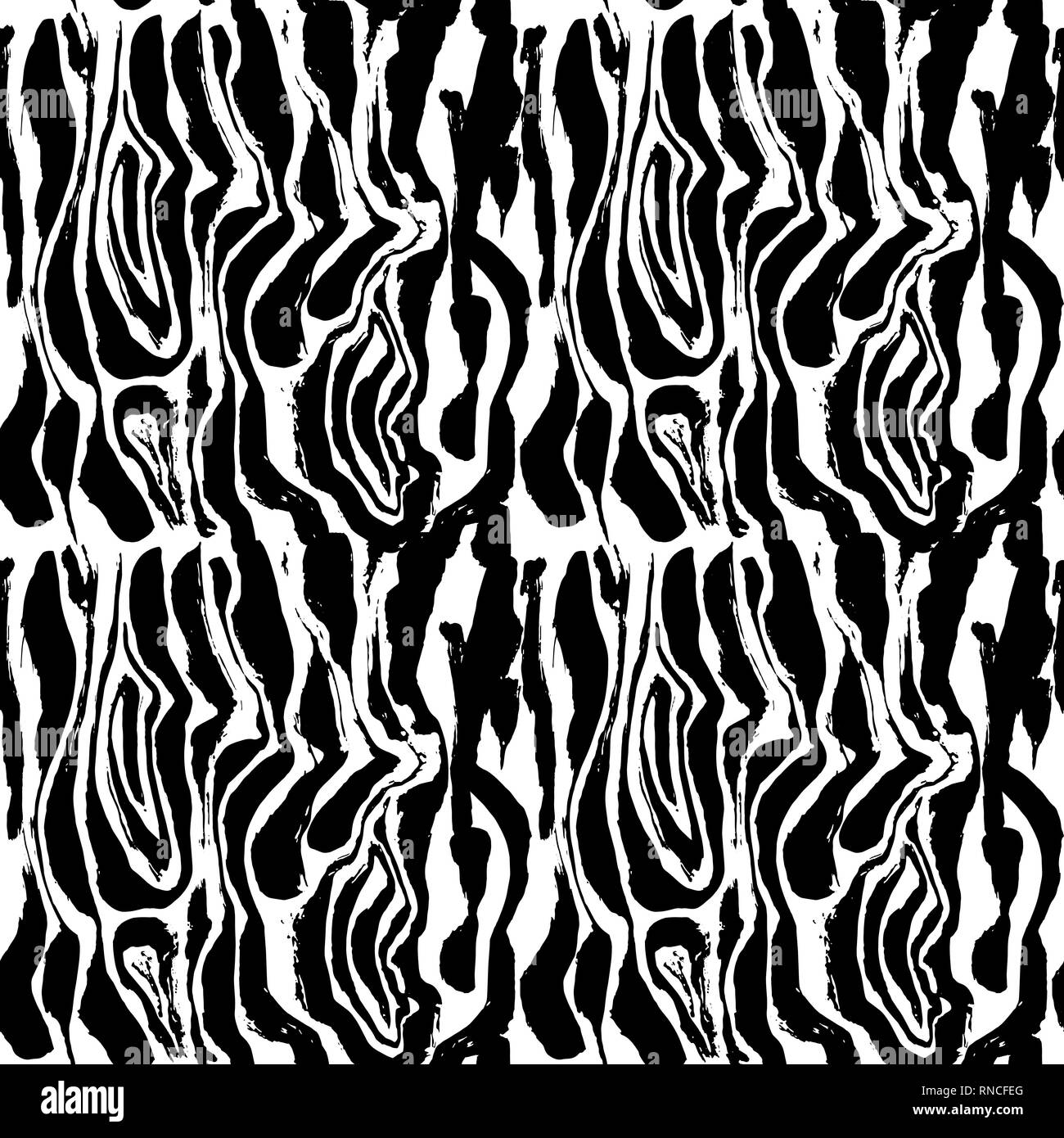 Brush painted zebra seamless pattern. Black and white stripes grunge ...