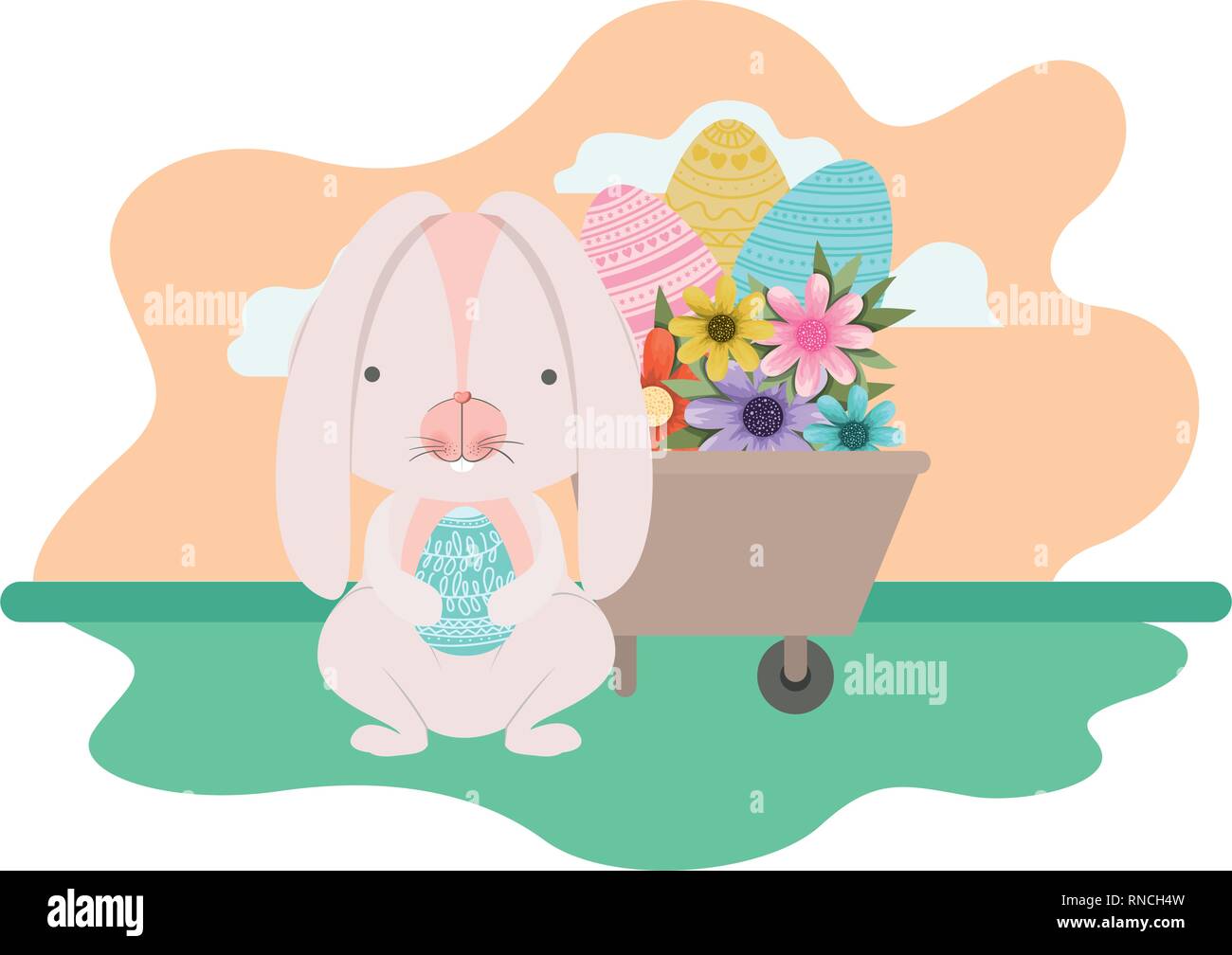 bunny on landscape with easter egg icon Stock Vector