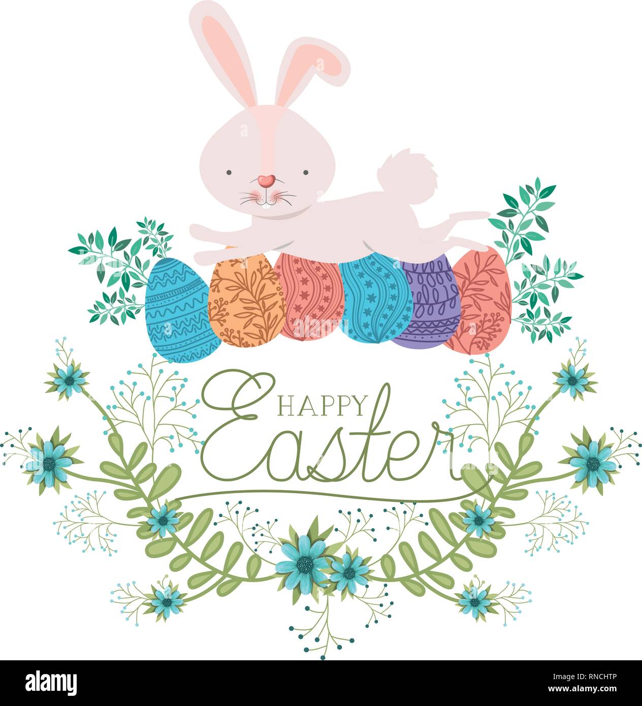 happy easter label with egg and flowers icon Stock Vector Image & Art ...