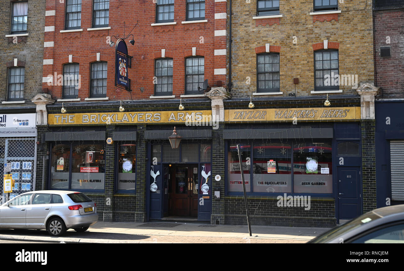 Tottenham London UK - The Bricklayers Arms pub used by Spurs fans for home supporters only in Tottenham High Road Stock Photo