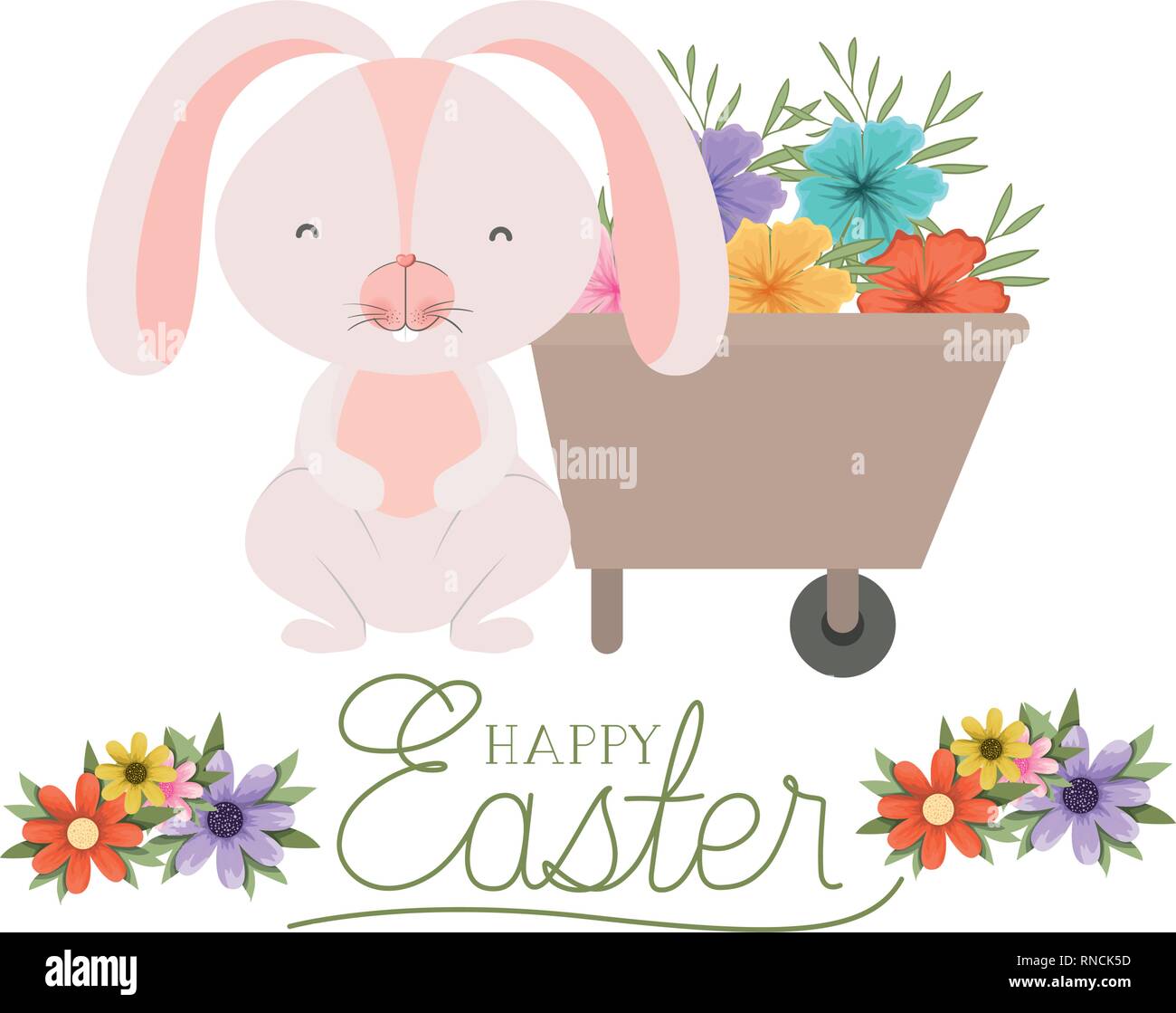 happy easter label with egg and flowers icon Stock Vector Image & Art ...