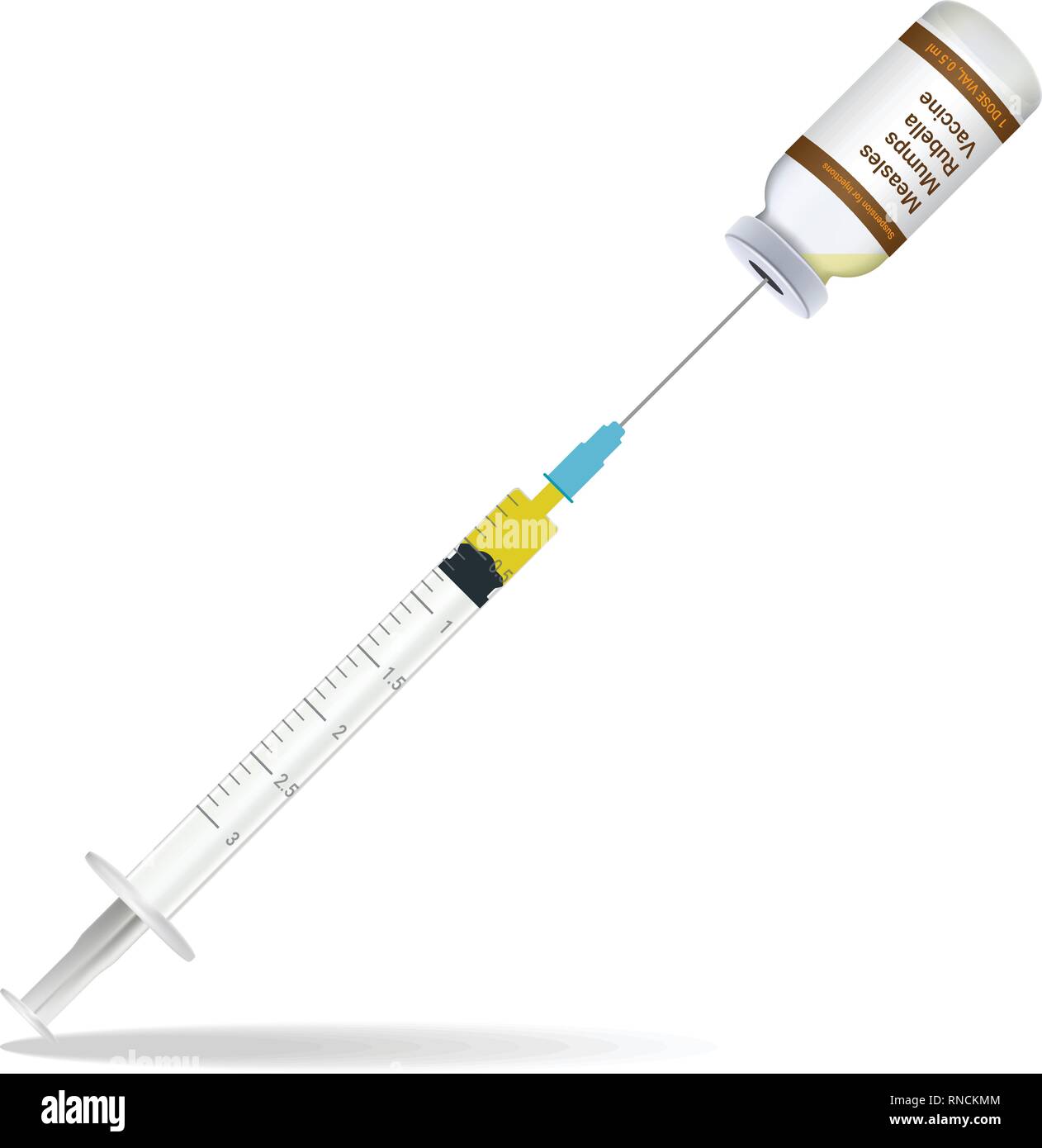 Immunization, Measles Mumps Rubella Vaccine Syringe Contain Some Injection And Injection Bottle Isolated On A White Background. Vector Illustration. Stock Vector