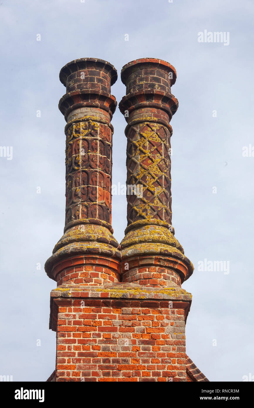 twisted tudor chimnies Stock Photo