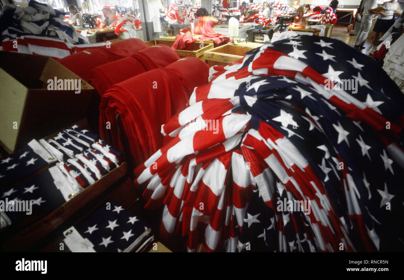 1982 recently completed united states flags are stacked in a large