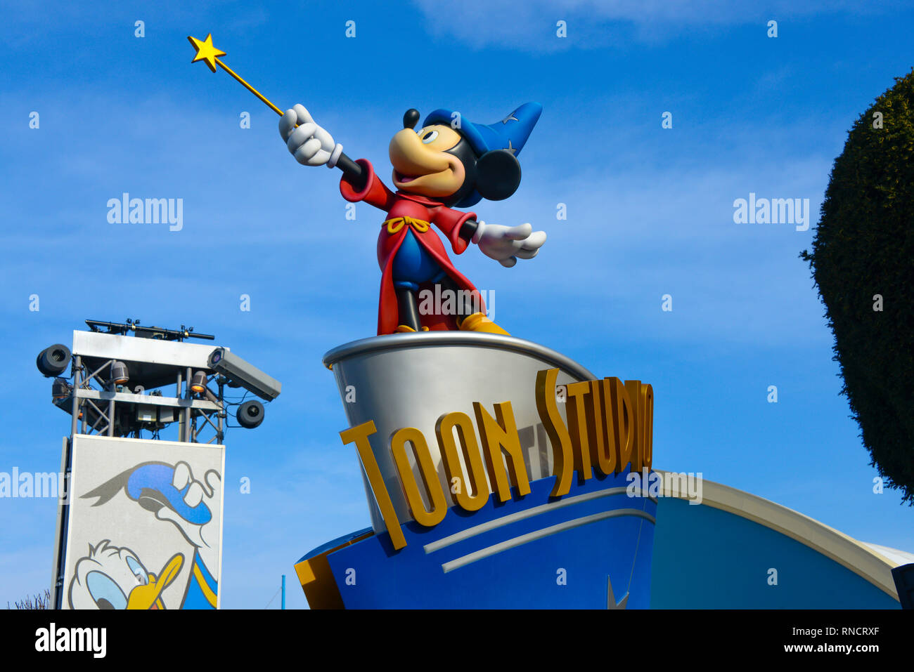 FRANCE, PARIS - February 28, 2016 - View of the Wizard Mickey Mouse, from the movie Fantasia, welcoming us to the Disney studios. Stock Photo