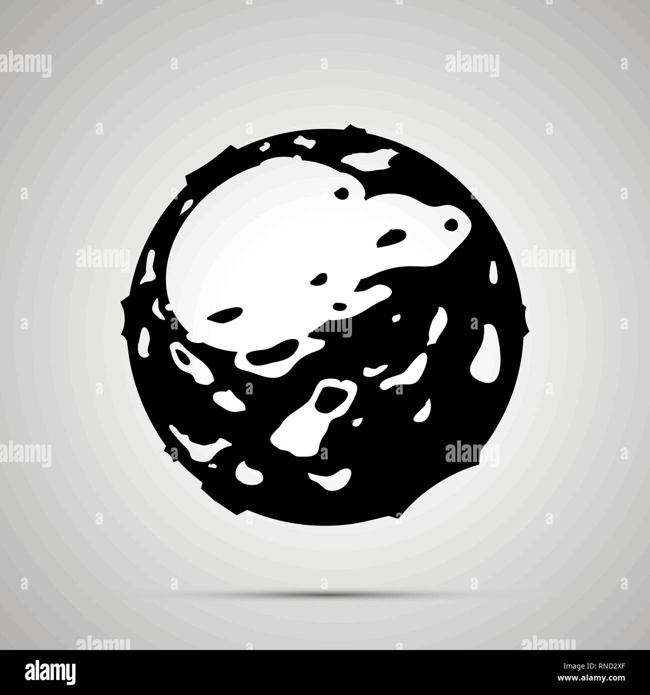 Planet with craters, simple black satellite icon on gray Stock Vector