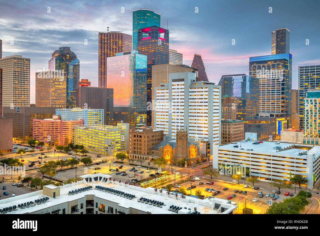 Houston, Texas, USA rooftop downtown city skyline at dusk Stock Photo Alamy