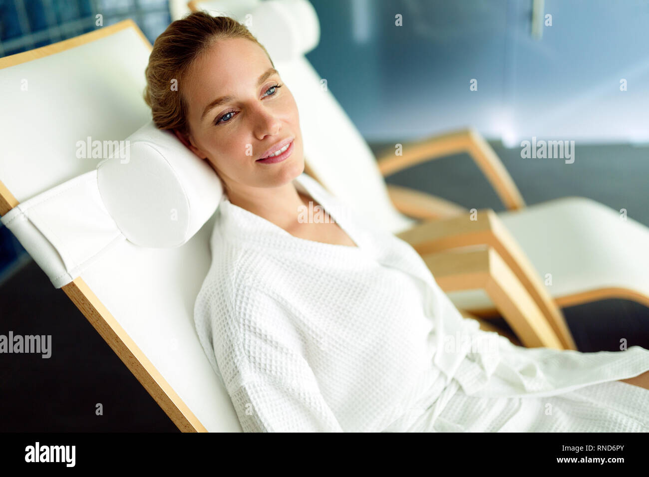Portrait of beautiful woman relaxing in spa center Stock Photo - Alamy