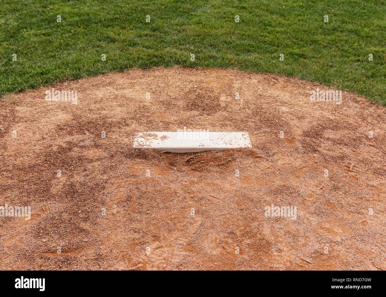A baseball fields pitchers mound close up. Stock Photo
