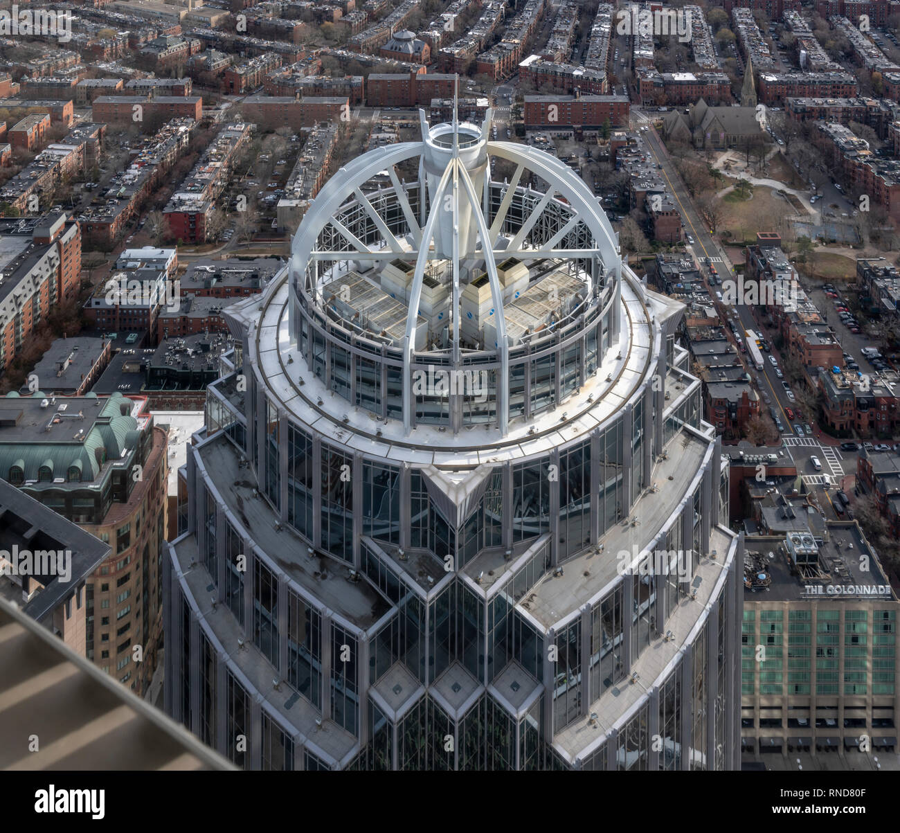 Back Bay and top of the 111 Huntington Avenue skyscraper in Boston. The