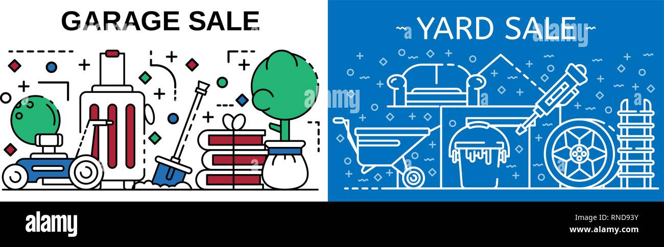 Garage Sale Banner Set Outline Style Stock Vector Art