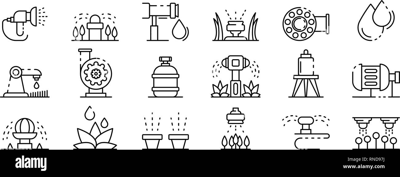 Irrigation system icons set, outline style Stock Vector