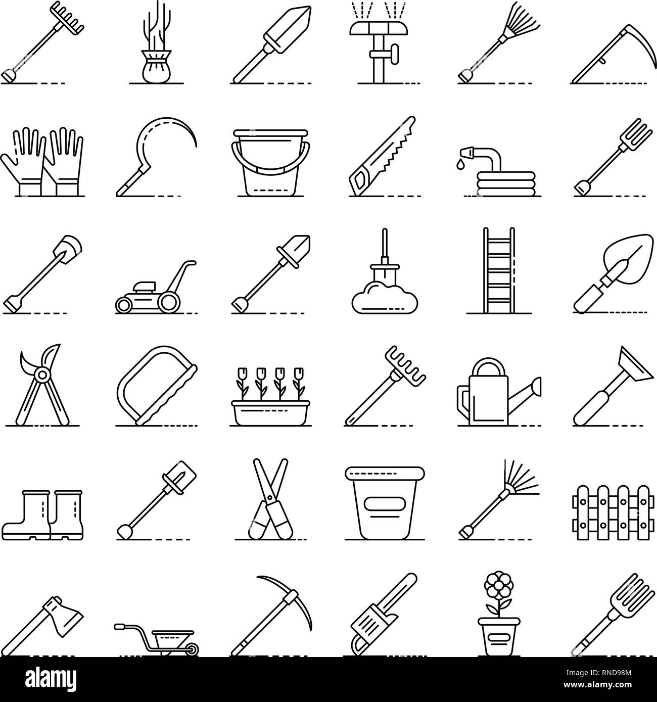 Gardening Tools Icons Set Outline Style Stock Vector Art
